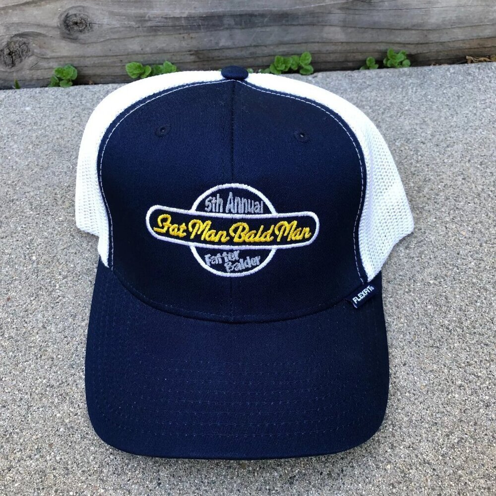YUPOONG 5th Annual Fat Man Bald Man Trucker Hat Men's M/L Mesh Blue Embroidered‍